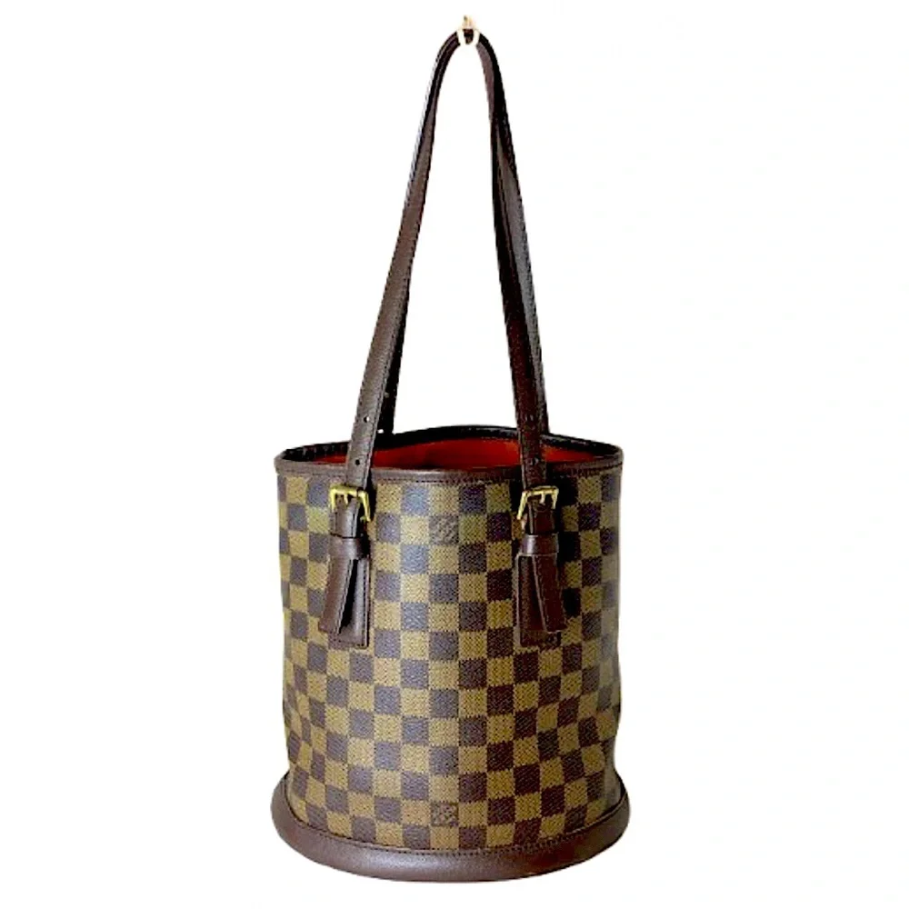 LOUIS VUITTON Damier Ebene Marais Bucket Bag w Interior Zip Pocket LV DUSTY
